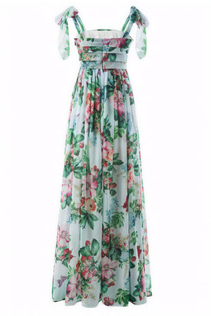 Robe Longue Florale - Nœuds Épaules, Coupe Fluide, Imprimé Vibrant-Dresses-Marais Paris-Marais Paris