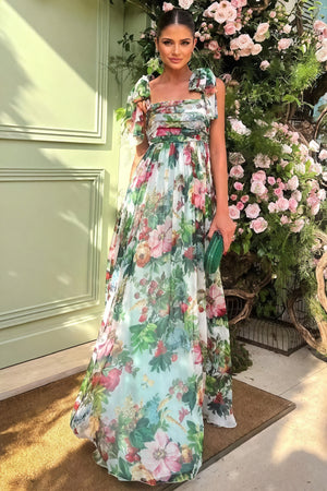 Robe Longue Florale - Nœuds Épaules, Coupe Fluide, Imprimé Vibrant-Dresses-Marais Paris-Multicolore-S-Marais Paris