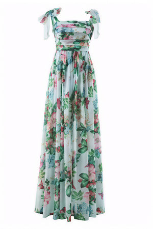 Robe Longue Florale - Nœuds Épaules, Coupe Fluide, Imprimé Vibrant-Dresses-Marais Paris-Marais Paris