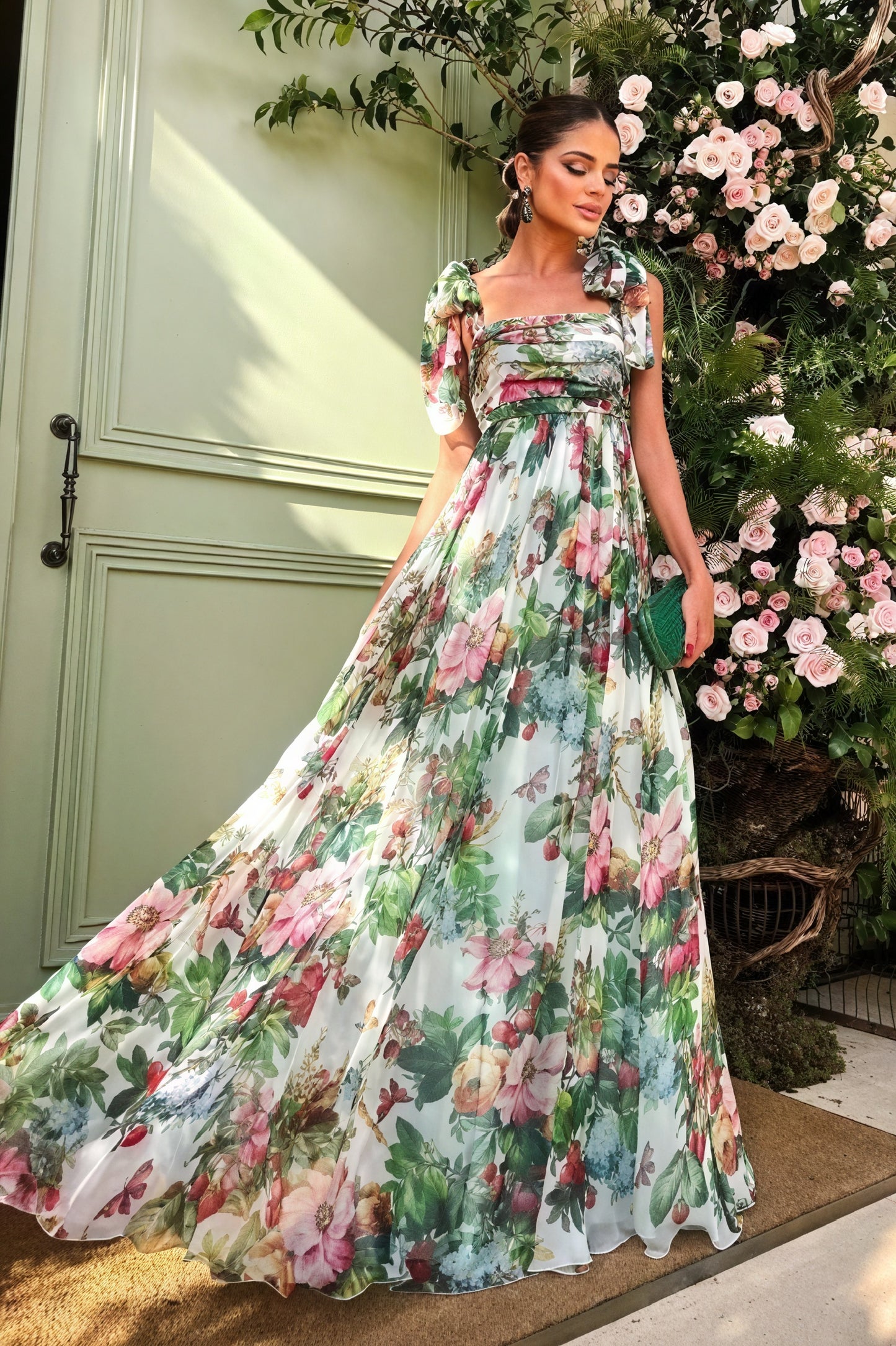 Robe Longue Florale - Nœuds Épaules, Coupe Fluide, Imprimé Vibrant-Dresses-Marais Paris-Marais Paris
