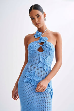 Robe Longue Bohème Florale Crochetée - Halter, Appliqués Floraux-Dresses-Marais Paris-Marais Paris