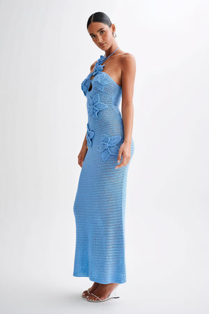 Robe Longue Bohème Florale Crochetée - Halter, Appliqués Floraux-Dresses-Marais Paris-Marais Paris