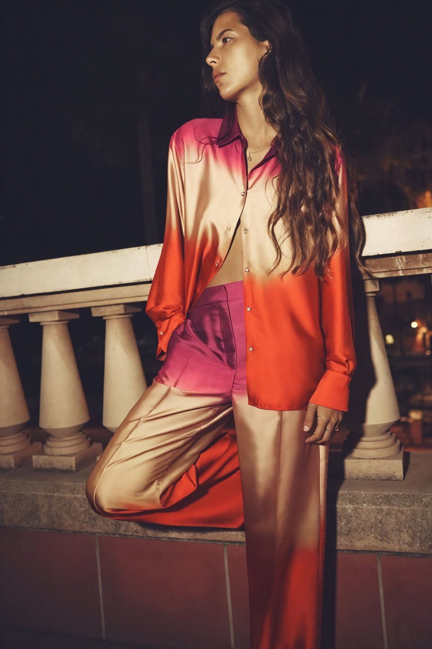 Ensemble Femme Satiné Dégradé – Chemisier Boutonné, Pantalon Large-Sets-Marais Paris-Ensemble-S-Marais Paris