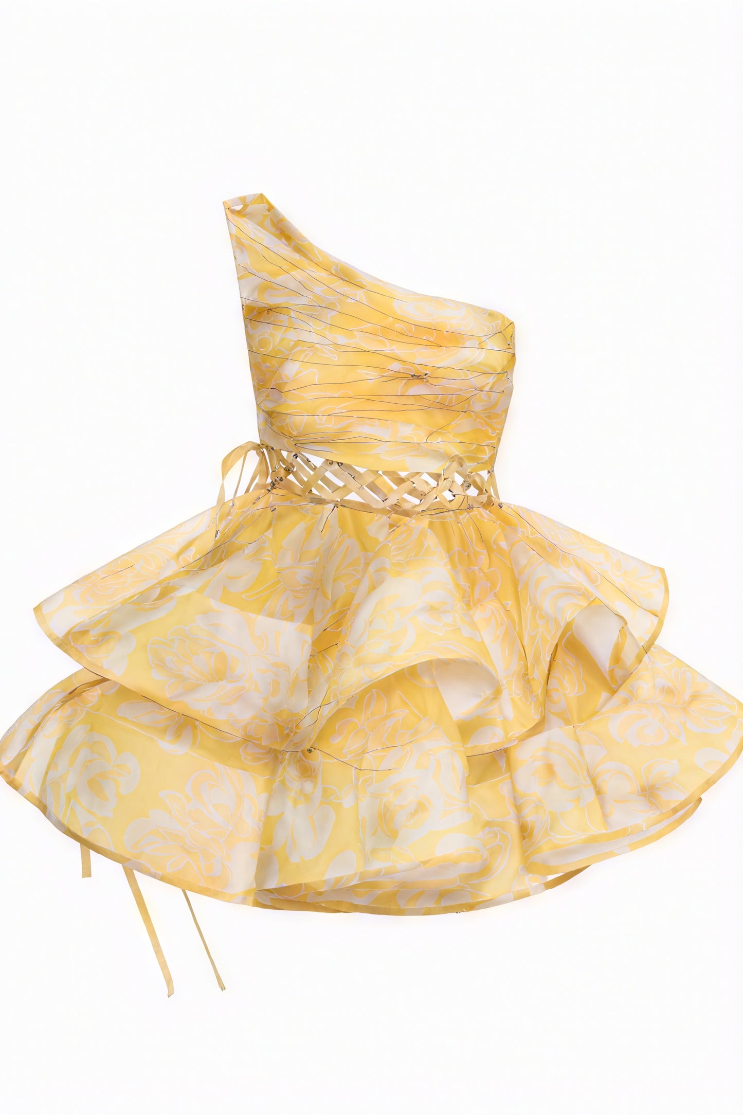 Robe Mini Épaule Nue Imprimée - Coupe Ajustée, Jupe Volantée-Dresses-Marais Paris-Marais Paris