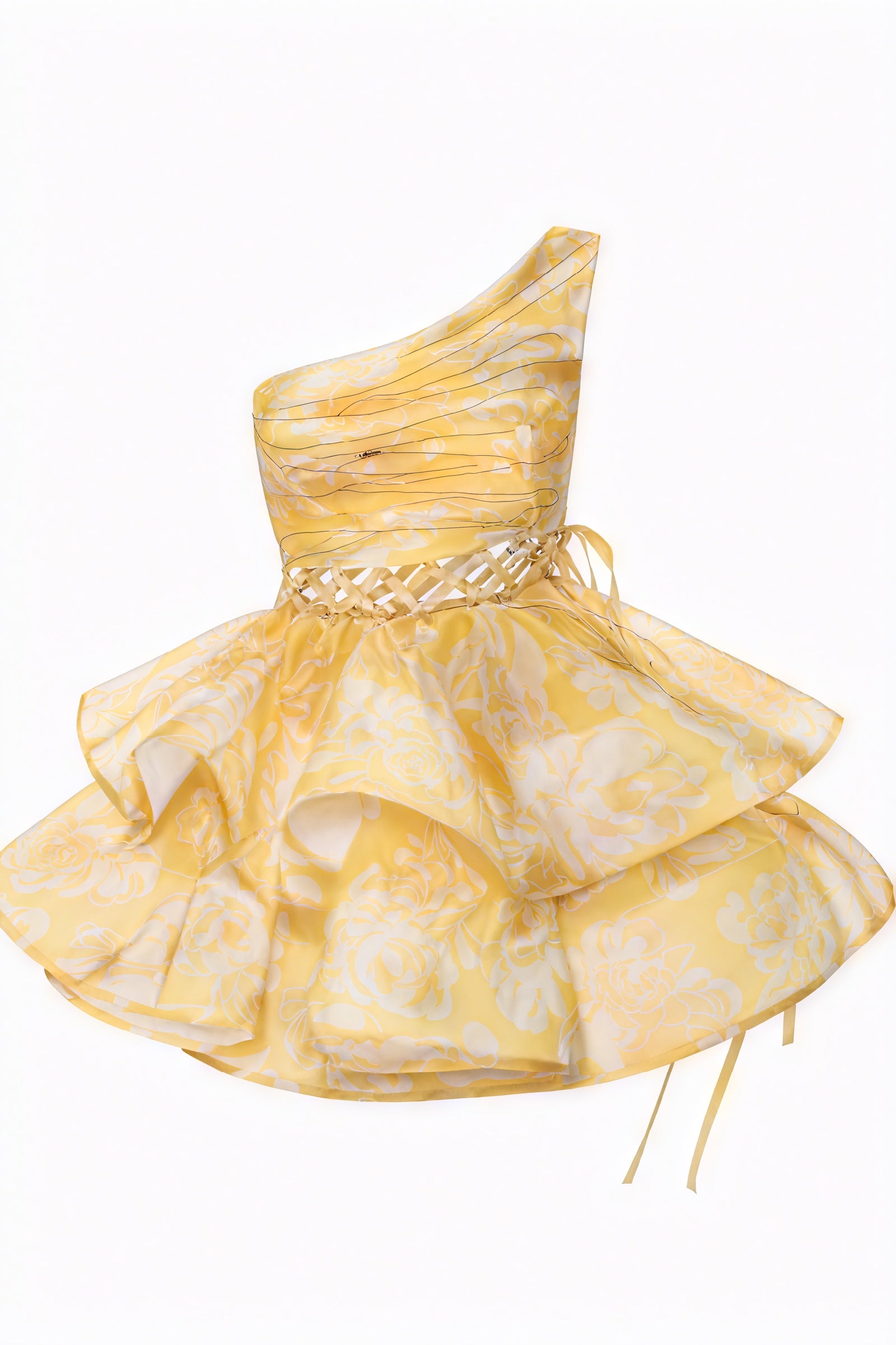 Robe Mini Épaule Nue Imprimée - Coupe Ajustée, Jupe Volantée-Dresses-Marais Paris-Marais Paris