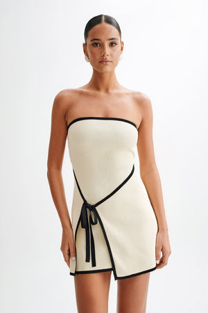 Robe Mini Côtelée Ceinture Noire - Marais Paris-Dresses-Marais Paris-Blanc-S-Marais Paris