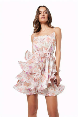 Robe Fleurie Bohème - Bretelles Spaghetti, Volants, Ceinture-Dresses-Marais Paris-Multicolore-S-Marais Paris