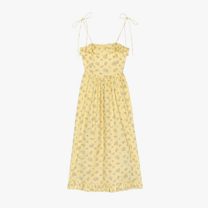 Robe Midi Florale Bohème - Bretelles Spaghetti, Taille Froncée-Dresses-Marais Paris-Marais Paris
