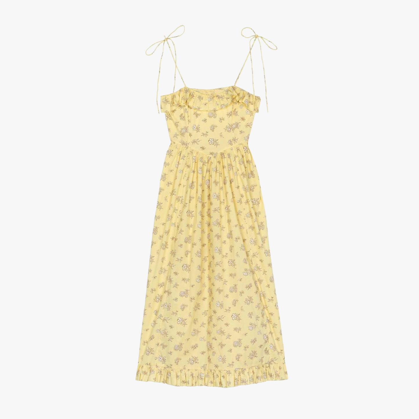 Robe Midi Florale Bohème - Bretelles Spaghetti, Taille Froncée-Dresses-Marais Paris-Marais Paris