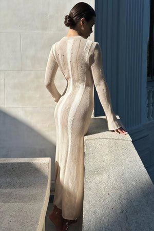 Robe Longue Femme – Maille Côtelée, Détails Perforés, Coupe Fluide-Dresses-Marais Paris-Marais Paris