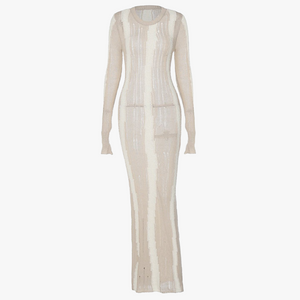 Robe Longue Femme – Maille Côtelée, Détails Perforés, Coupe Fluide-Dresses-Marais Paris-Marais Paris