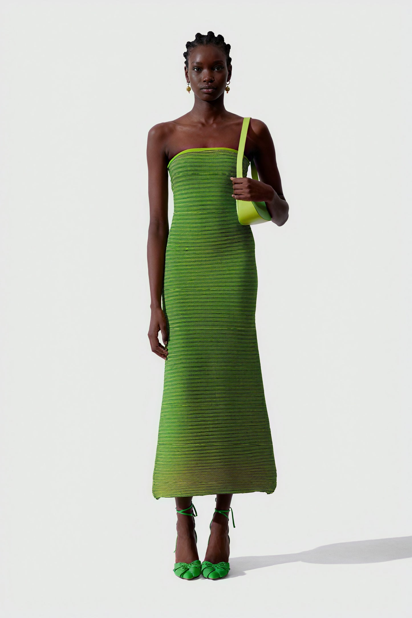 Robe Midi Rayée Sans Bretelles - Coupe Ajustée, Design Moderne-Dresses-Marais Paris-Vert-S-Marais Paris