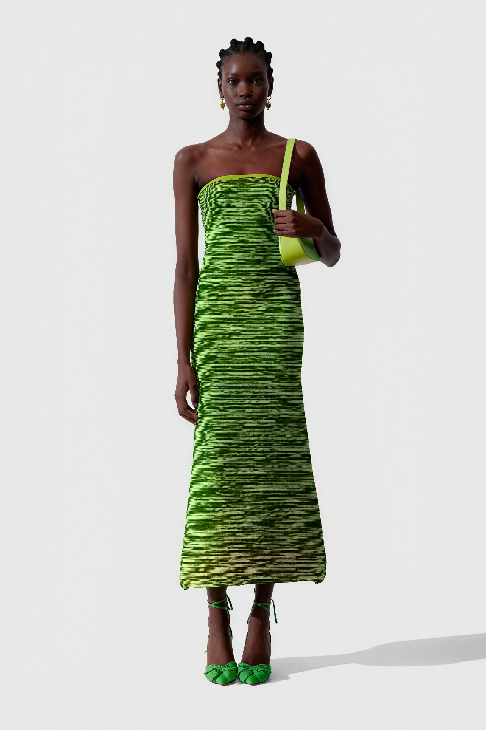 Robe Midi Rayée Sans Bretelles - Coupe Ajustée, Design Moderne-Dresses-Marais Paris-Vert-S-Marais Paris