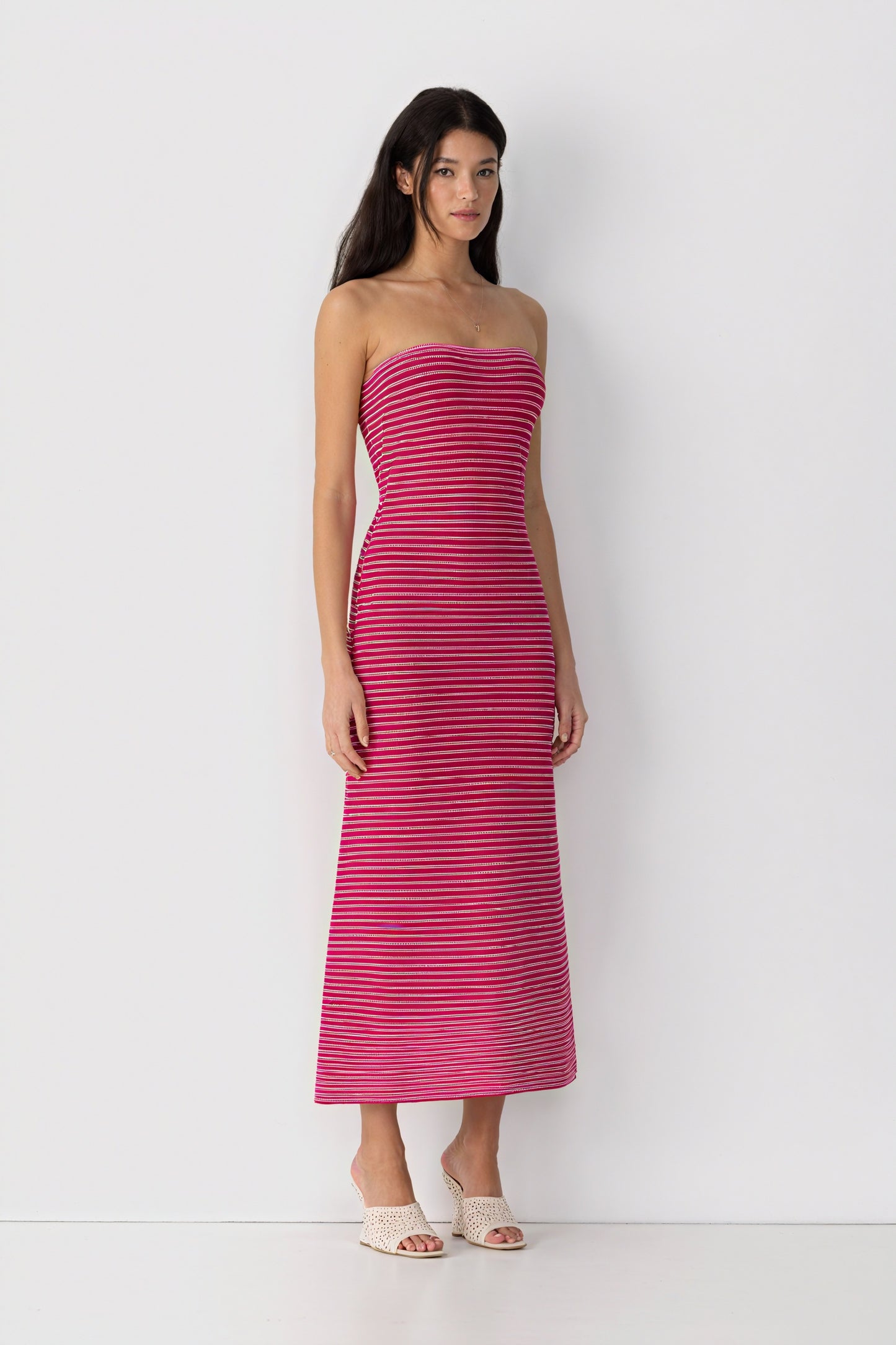 Robe Midi Rayée Sans Bretelles - Coupe Ajustée, Design Moderne-Dresses-Marais Paris-Marais Paris