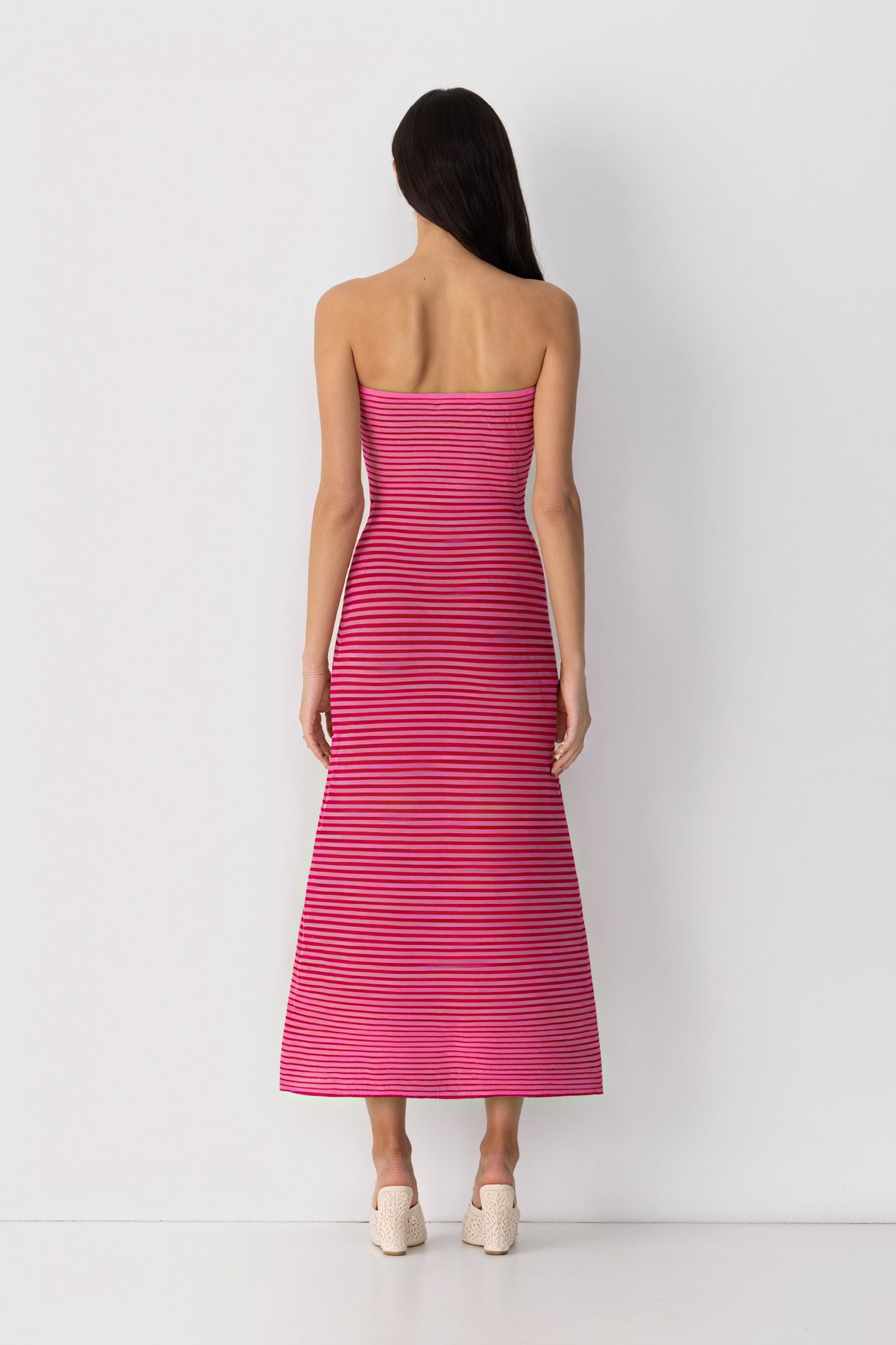 Robe Midi Rayée Sans Bretelles - Coupe Ajustée, Design Moderne-Dresses-Marais Paris-Marais Paris