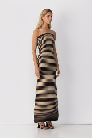 Robe Midi Rayée Sans Bretelles - Coupe Ajustée, Design Moderne-Dresses-Marais Paris-Marais Paris