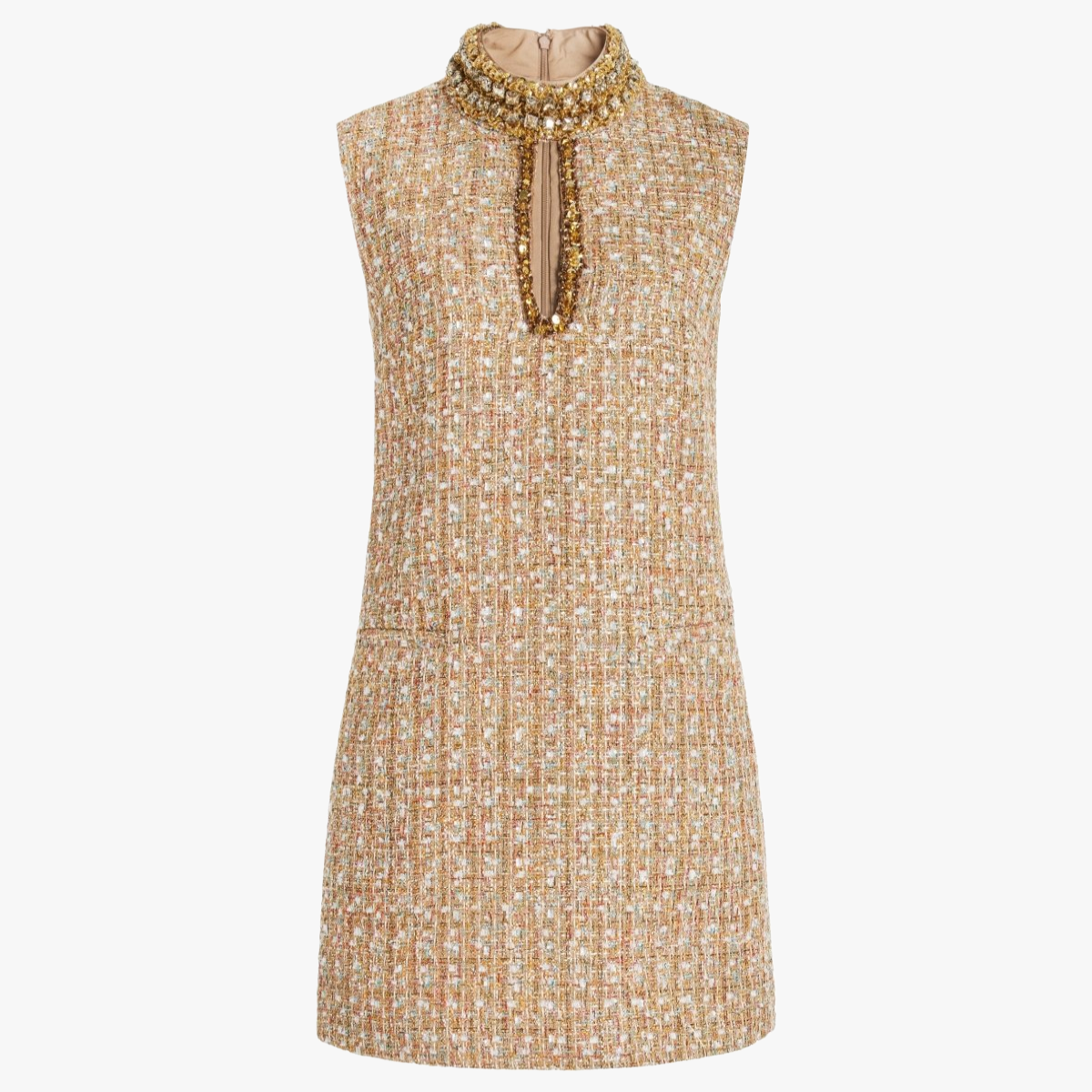 Robe Tweed Femme Col Orné A-Line Élégante Soirée-Dresses-Marais Paris-Or-S-Marais Paris
