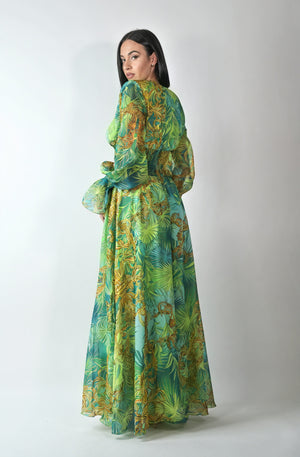 Robe Maxi à Motifs Abstraits - Encolure Plongeante, Manches Longues-Dresses-Marais Paris-Marais Paris