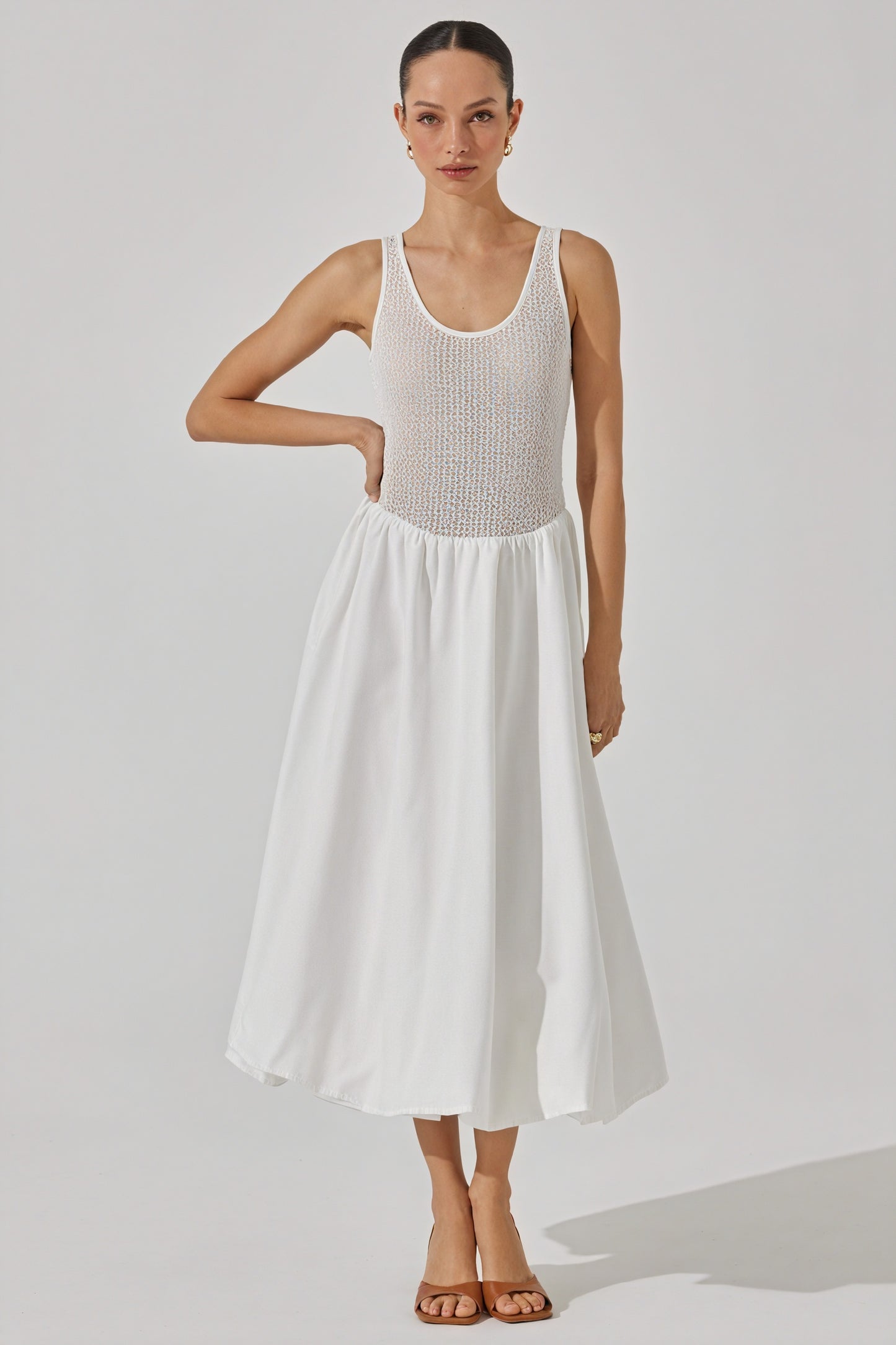 Robe Midi Femme – Corsage Texturé, Jupe Fluide, Silhouette Élégante-Dresses-Marais Paris-Blanc-S-Marais Paris