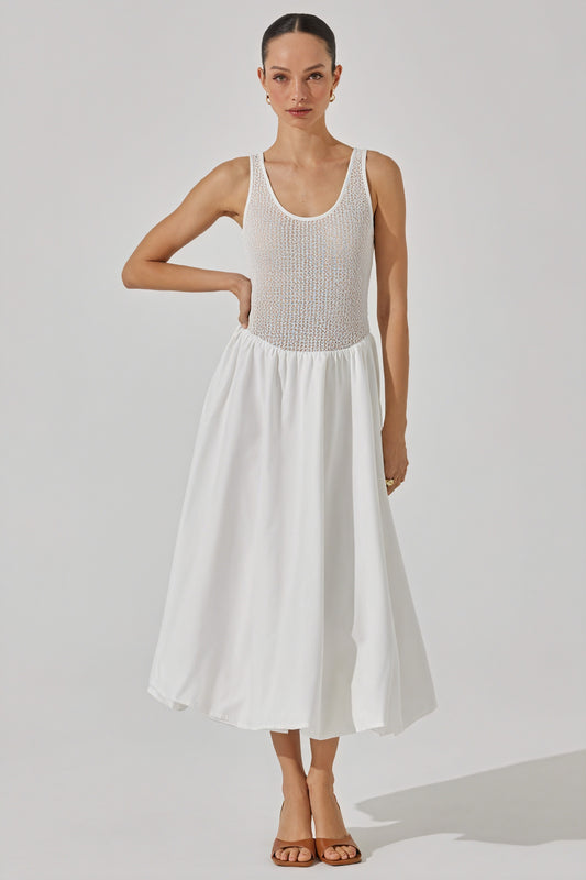 Robe Midi Femme – Corsage Texturé, Jupe Fluide, Silhouette Élégante-Dresses-Marais Paris-Blanc-S-Marais Paris