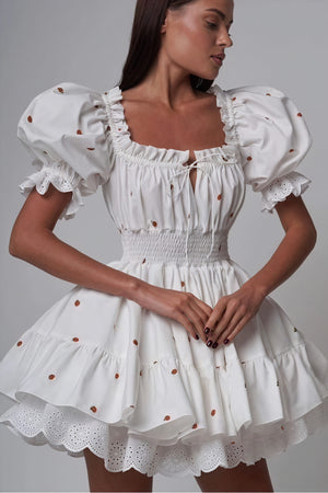 Robe Épaules Dénudées Broderie Fruitée - Style Romantique-Dresses-Marais Paris-Marais Paris