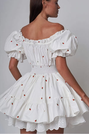 Robe Épaules Dénudées Broderie Fruitée - Style Romantique-Dresses-Marais Paris-Marais Paris