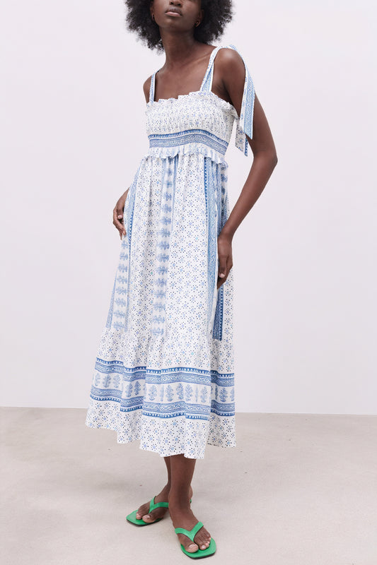 Robe Midi Bohème Bretelles Nouées - Style Estival Élégant-Dresses-Marais Paris-Bleu-S-Marais Paris