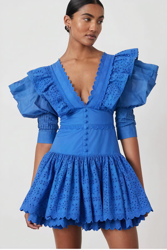 Robe Mini Femme - Détails Découpés Laser, Manches 3/4-Dresses-Marais Paris-Marais Paris