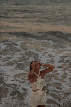 Robe Crochetée Bohème - Ensemble Deux Pièces, Appliqués Florales-Dresses-Marais Paris-Marais Paris