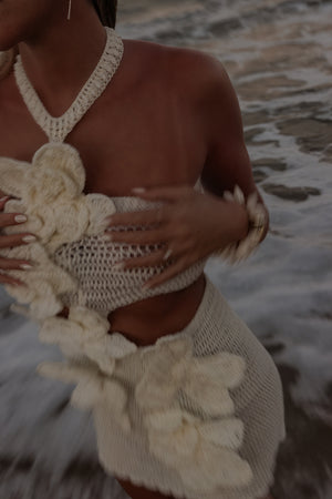 Robe Crochetée Bohème - Ensemble Deux Pièces, Appliqués Florales-Dresses-Marais Paris-Marais Paris