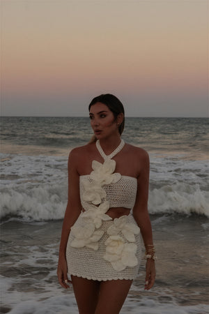 Robe Crochetée Bohème - Ensemble Deux Pièces, Appliqués Florales-Dresses-Marais Paris-Marais Paris