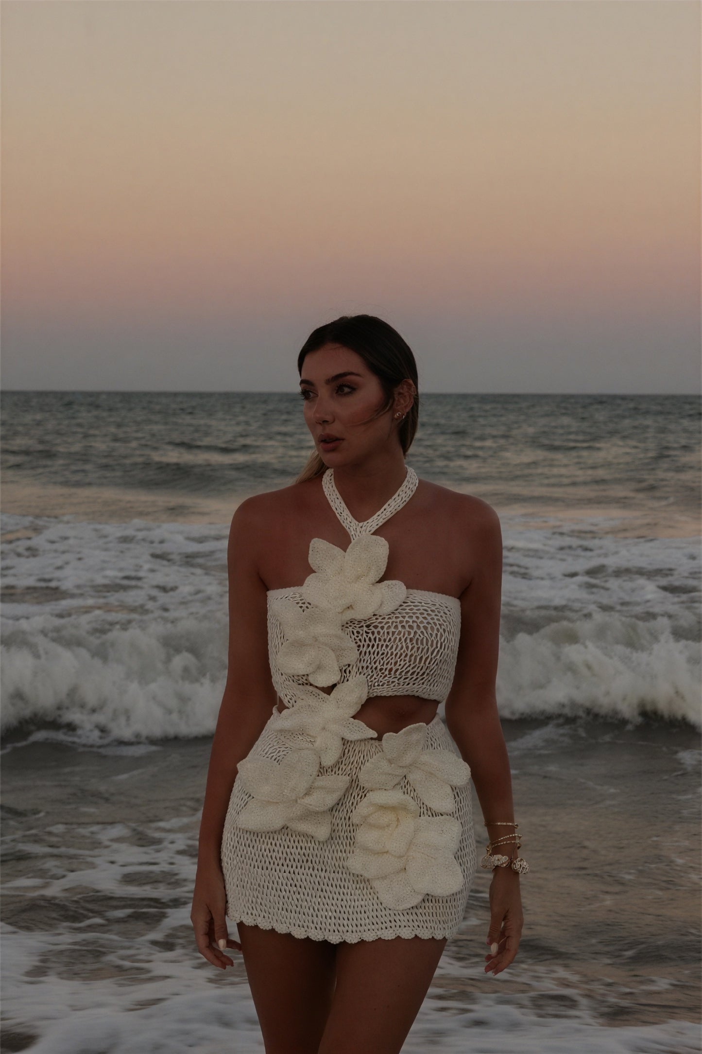 Robe Crochetée Bohème - Ensemble Deux Pièces, Appliqués Florales-Dresses-Marais Paris-Marais Paris