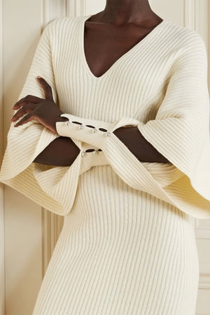 Robe Midi Côtelée Femme - Manches Cape, Coupe Ajustée-Dresses-Marais Paris-Marais Paris