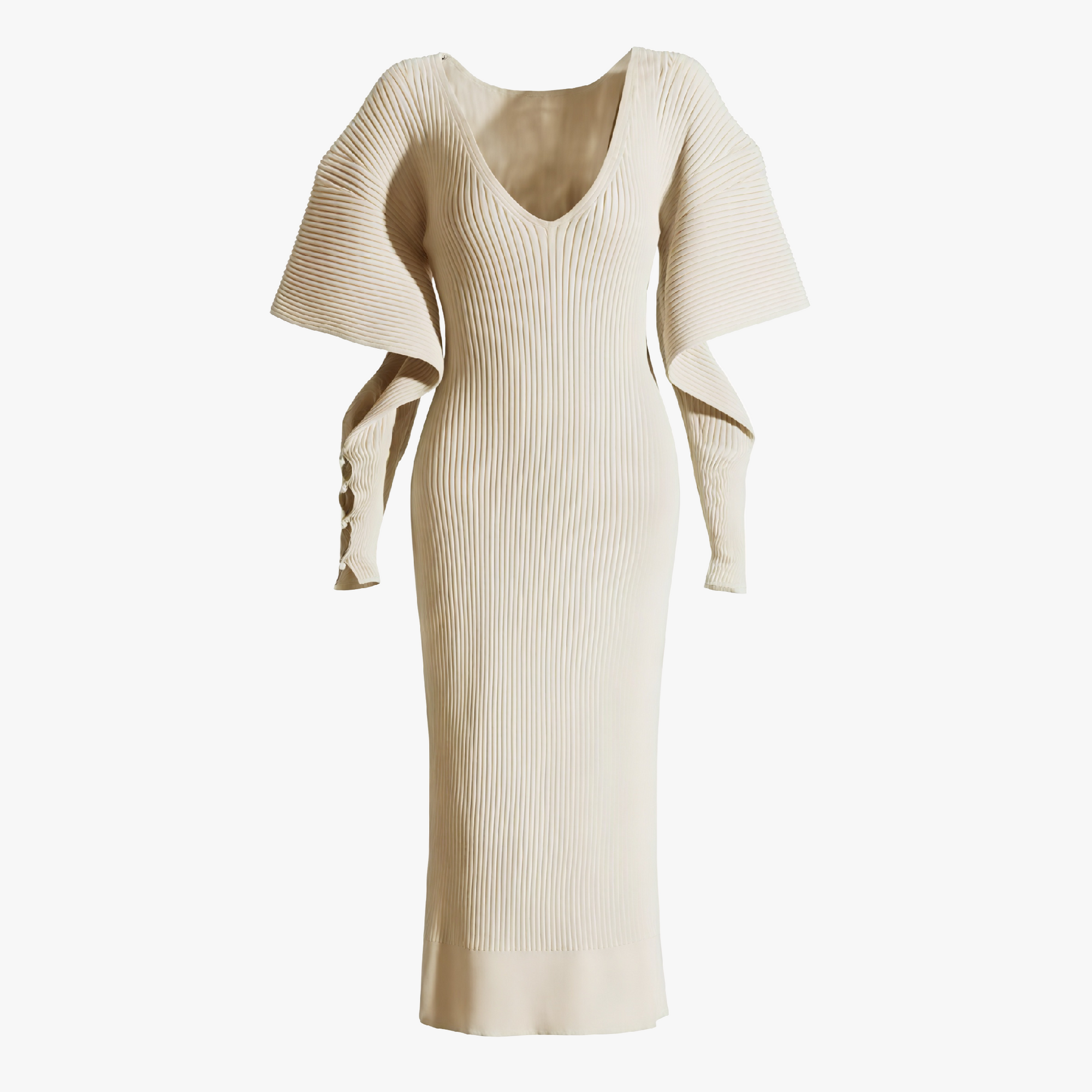 Robe Midi Côtelée Femme - Manches Cape, Coupe Ajustée-Dresses-Marais Paris-Marais Paris