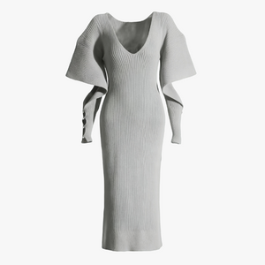 Robe Midi Côtelée Femme - Manches Cape, Coupe Ajustée-Dresses-Marais Paris-Marais Paris