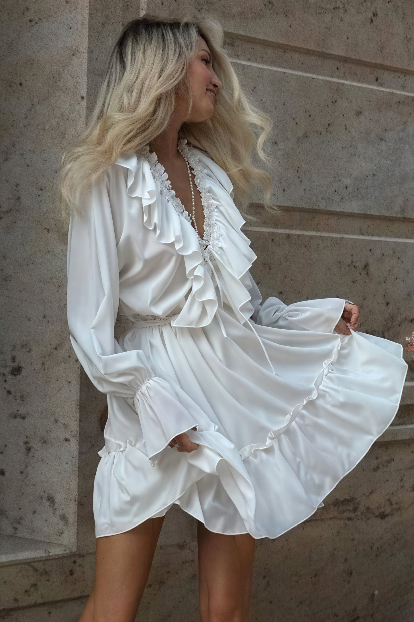 Robe Volants Romantique - Manches Longues, Mini-Dresses-Marais Paris-Marais Paris