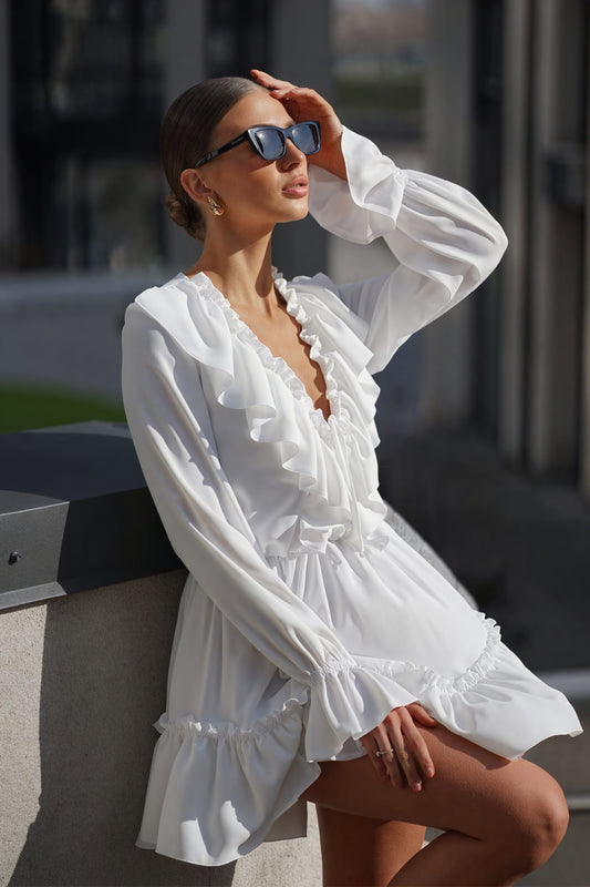 Robe Volants Romantique - Manches Longues, Mini-Dresses-Marais Paris-Marais Paris