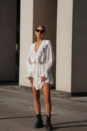 Robe Volants Romantique - Manches Longues, Mini-Dresses-Marais Paris-Marais Paris