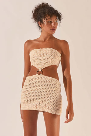 Ensemble Deux Pièces Crochet Femme - Bandeau, Jupe Taille Haute-Dresses-Marais Paris-Beige-S-Marais Paris