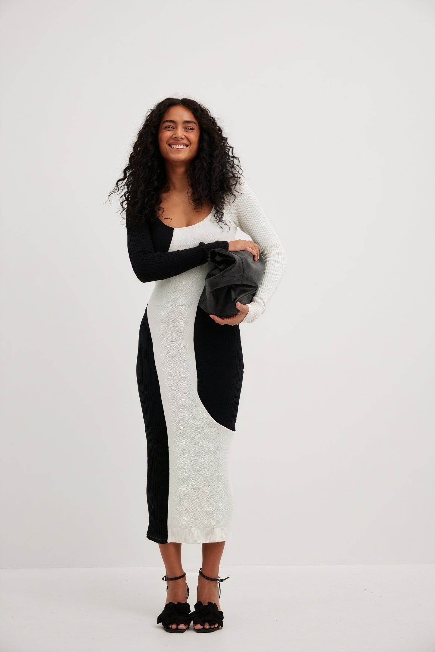 Robe Midi Femme Asymétrique Bicolore - Coupe Ajustée, Manches Longues-Dresses-Marais Paris-Marais Paris