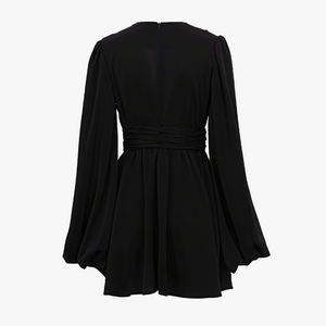 Robe Fluide Manches Ballons, Encolure V, Taille Définie-Dresses-Marais Paris-Marais Paris