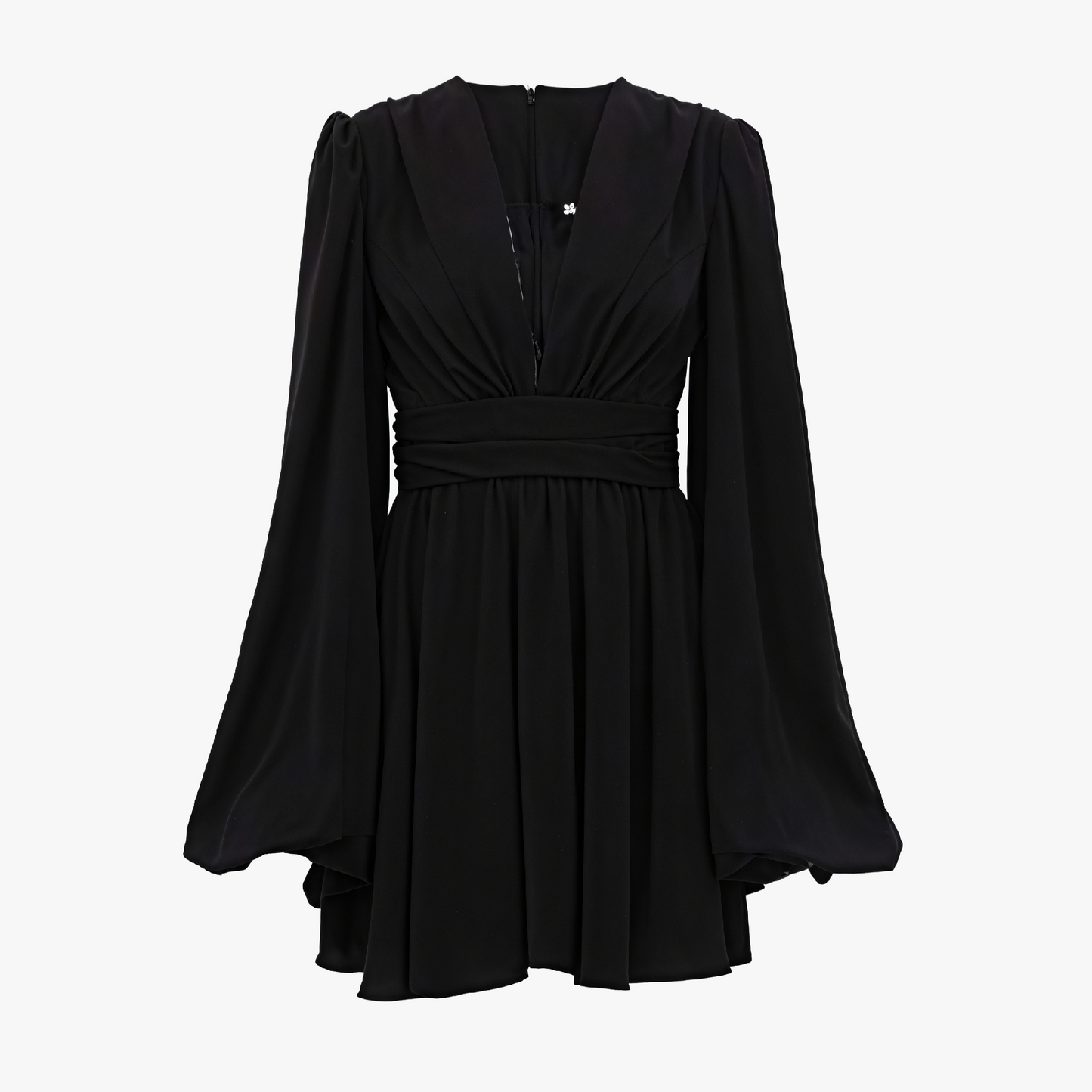 Robe Fluide Manches Ballons, Encolure V, Taille Définie-Dresses-Marais Paris-Marais Paris