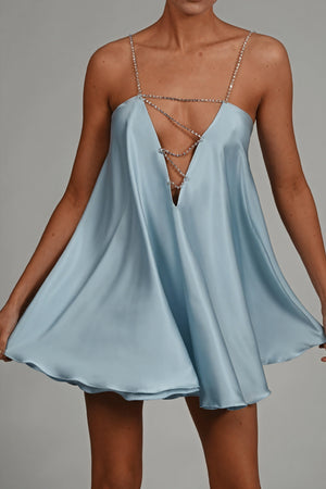 Robe Fluide Chaîne Ornée Mini A-line-Dresses-Marais Paris-Bleu-S-Marais Paris