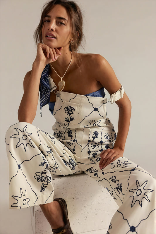 Salopette Femme Bohème Motifs, Bretelles Ajustables, Poches-Jumpsuit-Marais Paris-Marais Paris