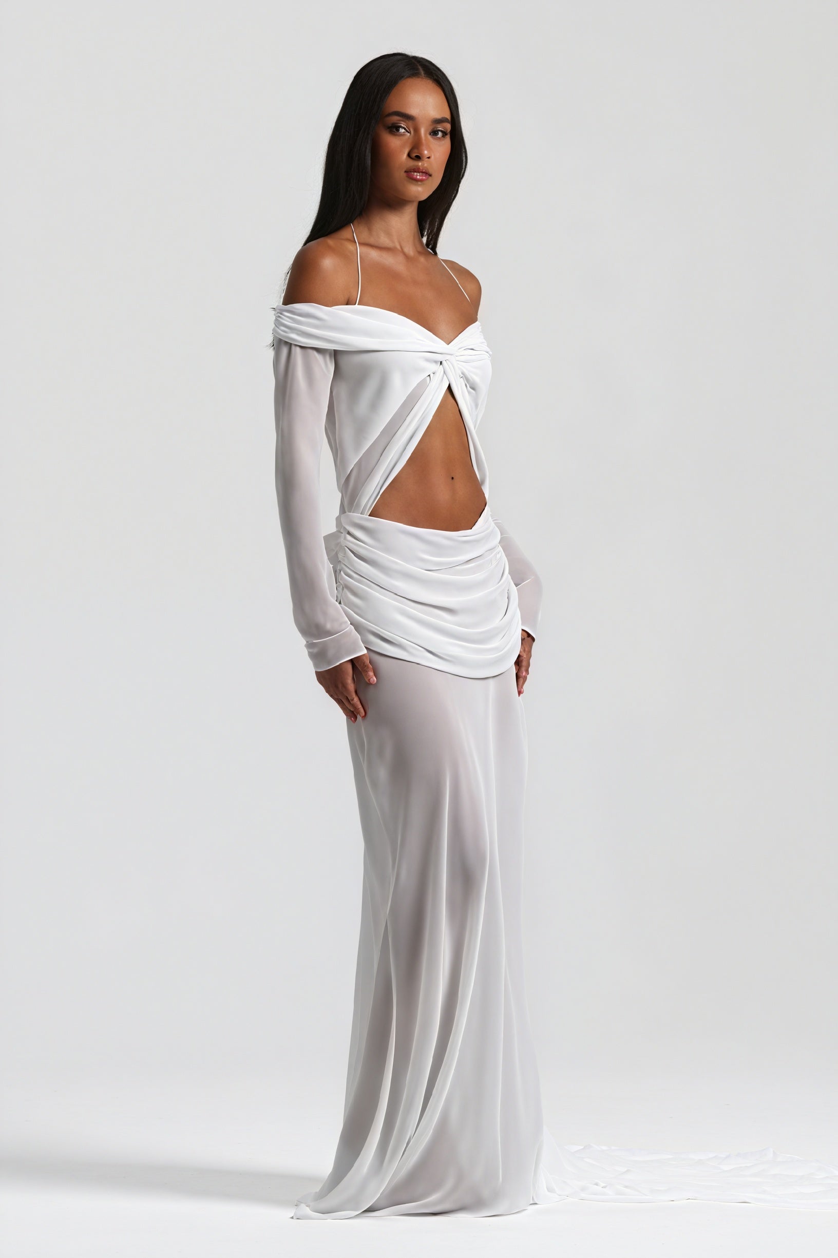 Robe Longue Épaules Nues Nœud Découpé Soirée Élégante-Maxi Dresses-Marais Paris-Marais Paris