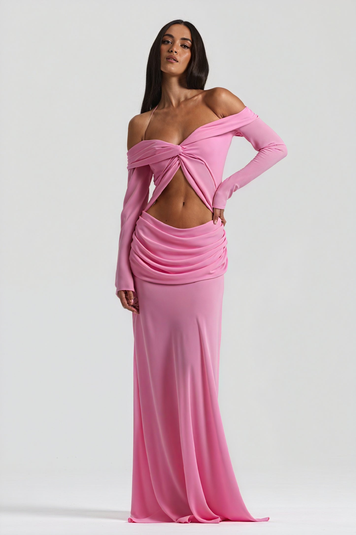 Robe Longue Épaules Nues Nœud Découpé Soirée Élégante-Maxi Dresses-Marais Paris-Marais Paris