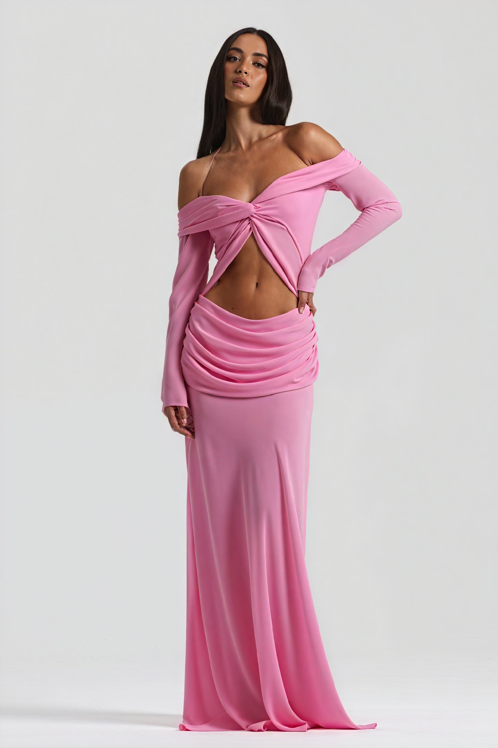Robe Longue Épaules Nues Nœud Découpé Soirée Élégante-Maxi Dresses-Marais Paris-Marais Paris