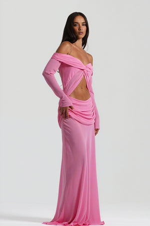 Robe Longue Épaules Nues Nœud Découpé Soirée Élégante-Maxi Dresses-Marais Paris-Marais Paris
