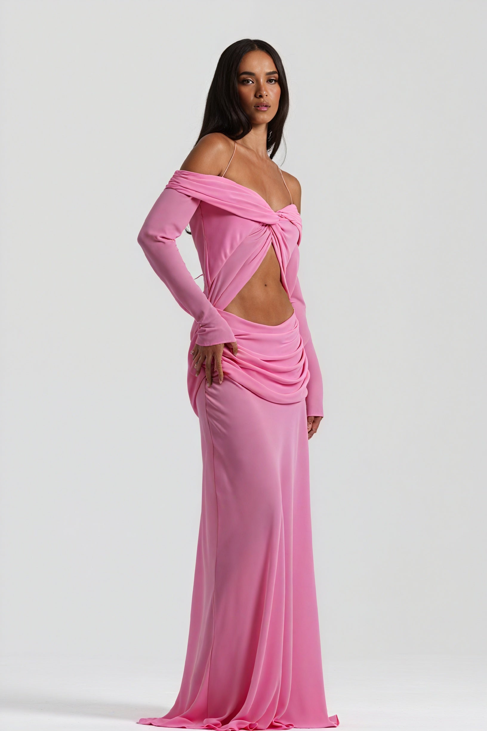 Robe Longue Épaules Nues Nœud Découpé Soirée Élégante-Maxi Dresses-Marais Paris-Marais Paris