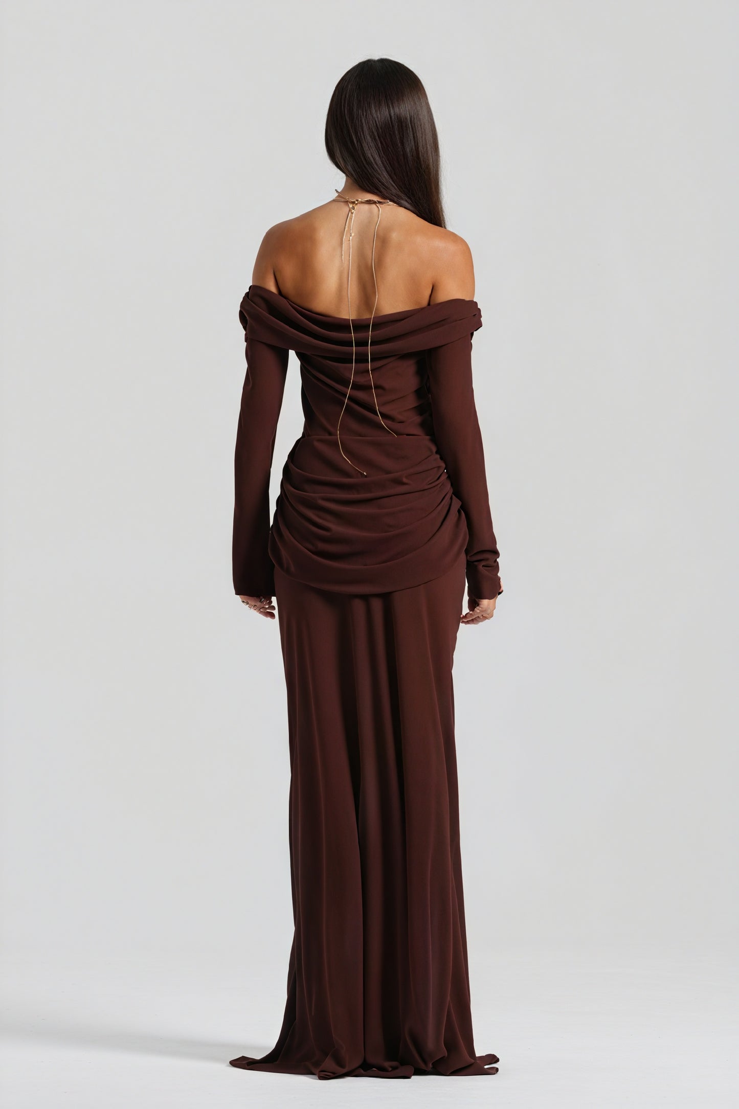 Robe Longue Épaules Nues Nœud Découpé Soirée Élégante-Maxi Dresses-Marais Paris-Marais Paris